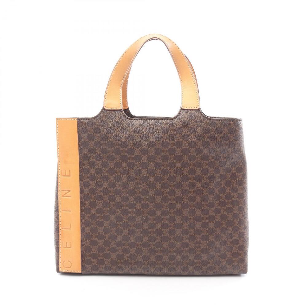 Celine Macadam Handbag Canvas Leather Brown